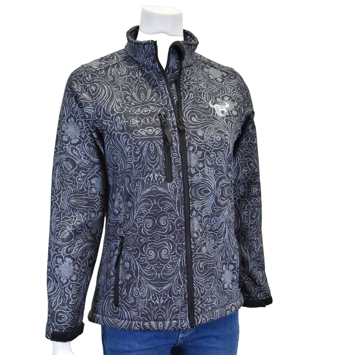 Cowgirl Hardware black Tooled Floral Polyshell Jacket detail