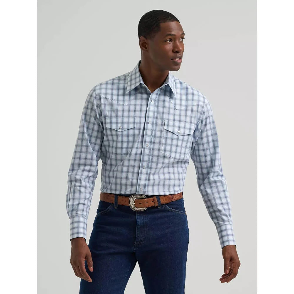 Wrangler Mens Wrinkle Resist Western Snap Plaid Shirt Slate - 112381654