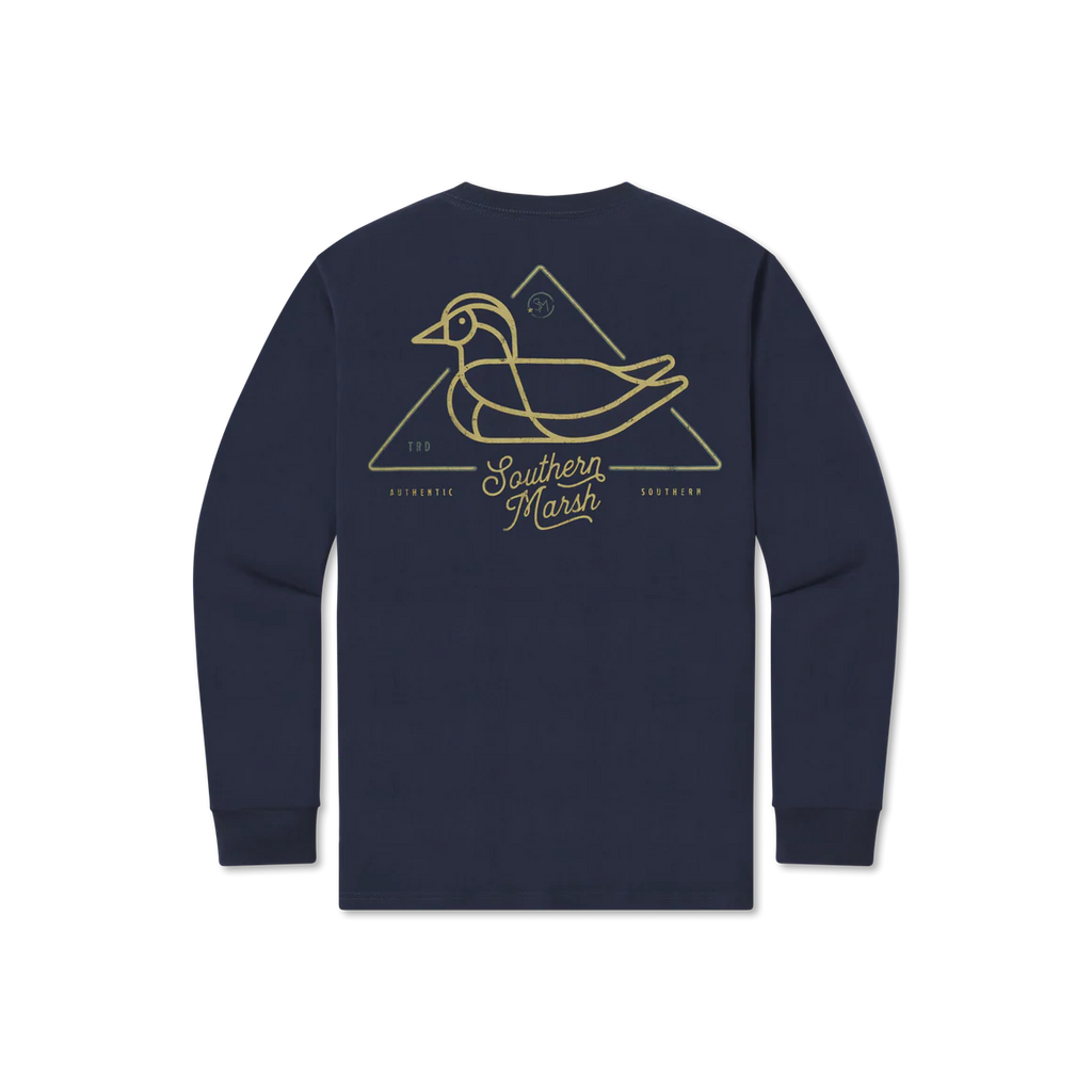 Southern Marsh Youth Warning Duck Long-Sleeve Tee – Navy