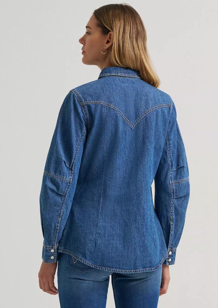 Women's Barrel Sleeve Denim Western Snap Shirt – view 2