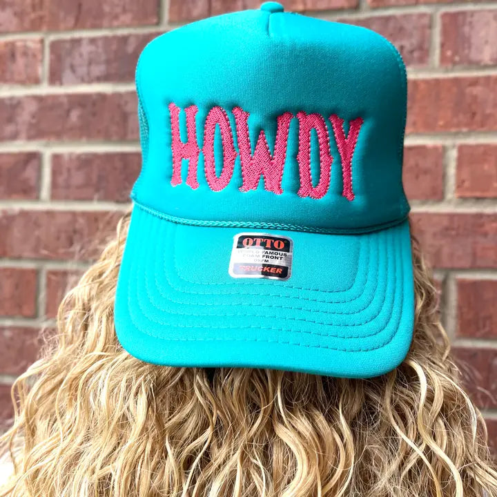 Howdy Embroidered Jade Trucker Hat