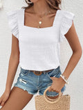 Spring Square Neck Ruffle Short Sleeve Blouse
