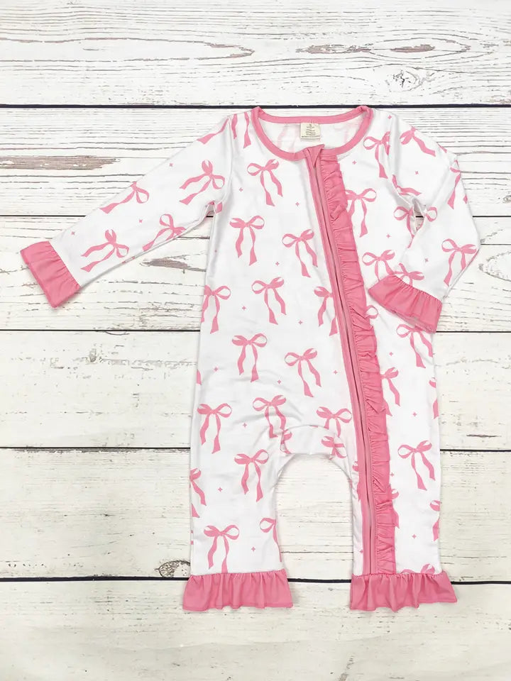 Baby Girl Bow Printed Zip Sleeper