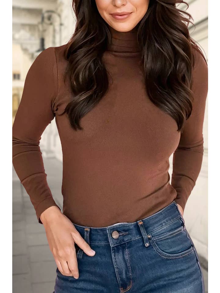 Aapparella Brown slim-fit mock-neck long-sleeve top