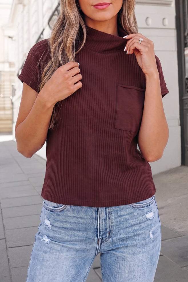 Wine ribbed mock neck sweater - view 3