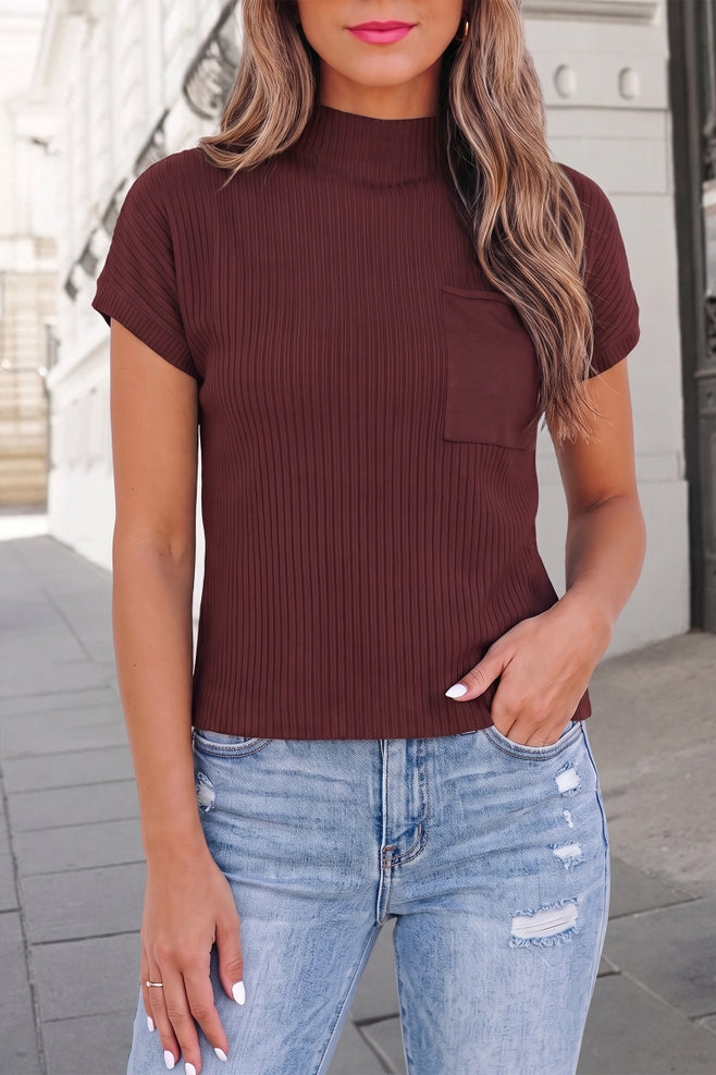 Wine ribbed mock neck sweater - view 4