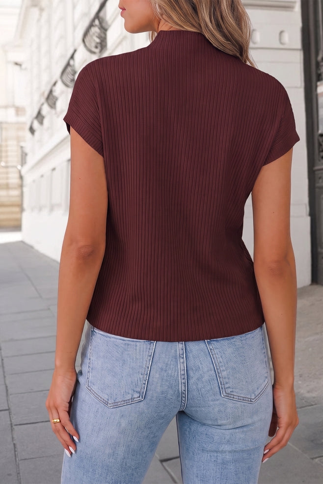 Wine ribbed mock neck sweater - view 5