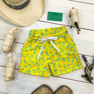 Yellow Branded Swim Trunks