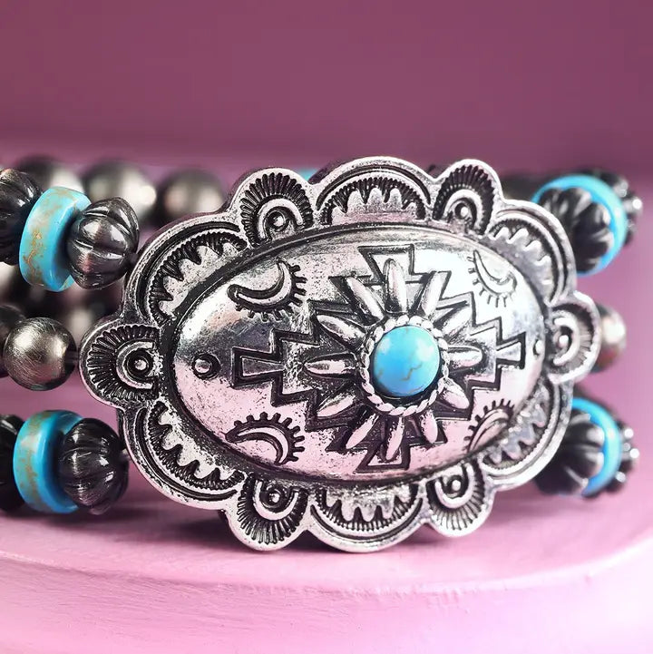 Silver-Tone Turquoise Concho Western Stretch Bracelet