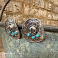 Amarillo Sky Western Cowboy Hat Earrings with turquoise-colored accents