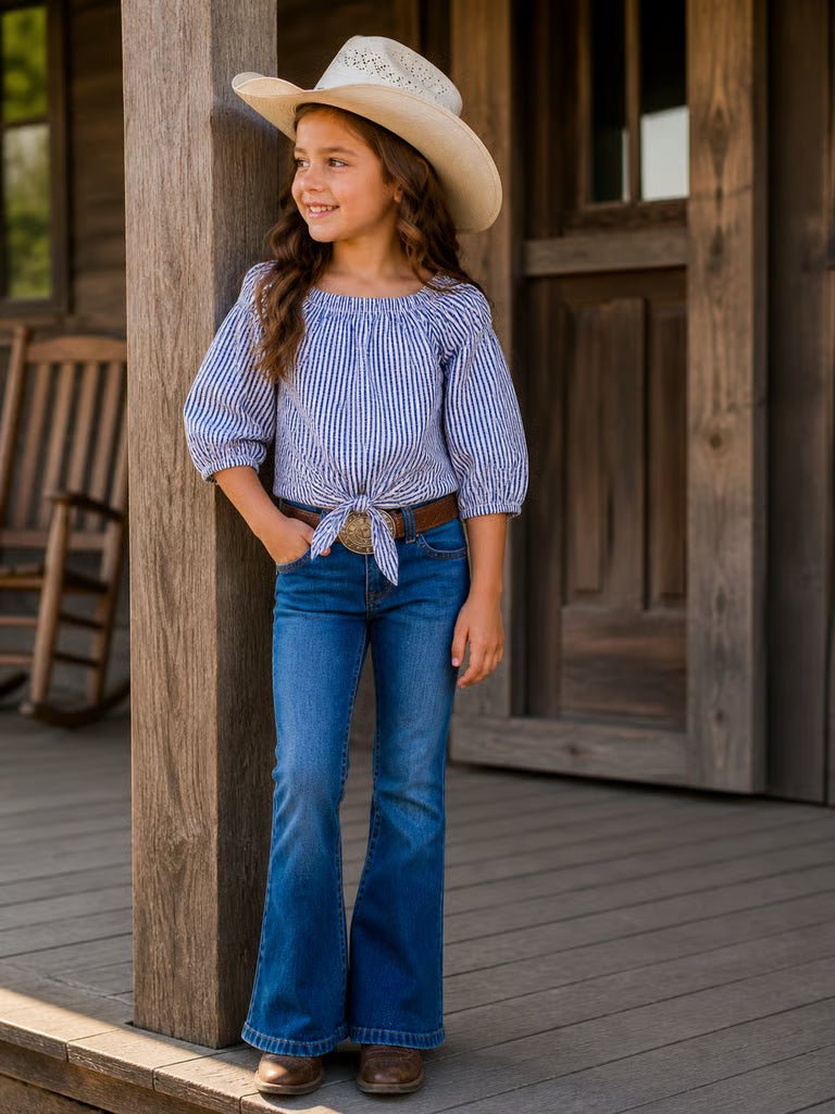 GIRLS WOVEN WESTERN TOP WITH STRIPE(ATW-2063)