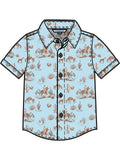 Boys Blue Western Trail Toile Short Sleeve Button Down Shirt