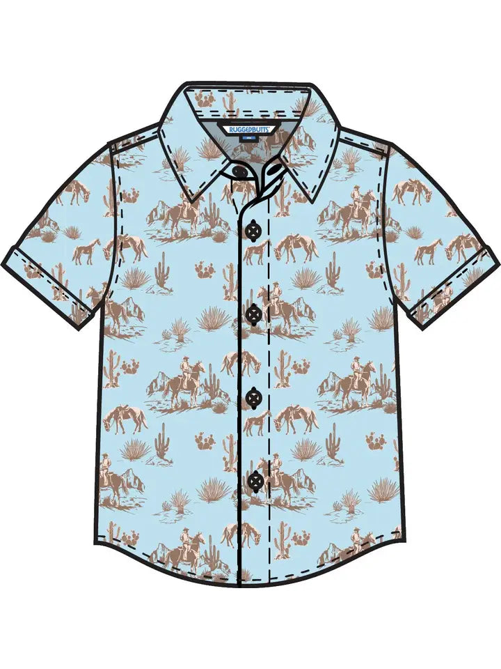 Boys Blue Western Trail Toile Short Sleeve Button Down Shirt