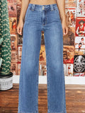Western Double Button Zip Fly Straight Leg Jeans