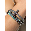 Turquoise Three-Strand Western Cross Stretch Bracelet