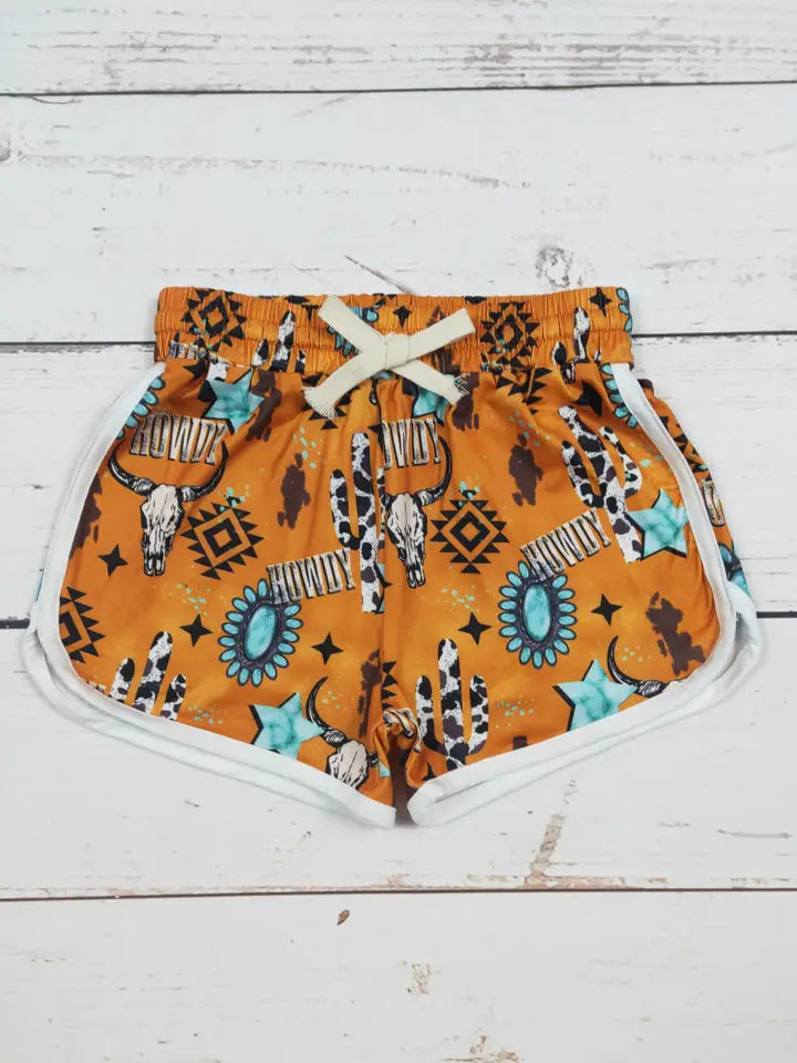 Girls Howdy Cactus Printed Western Shorts