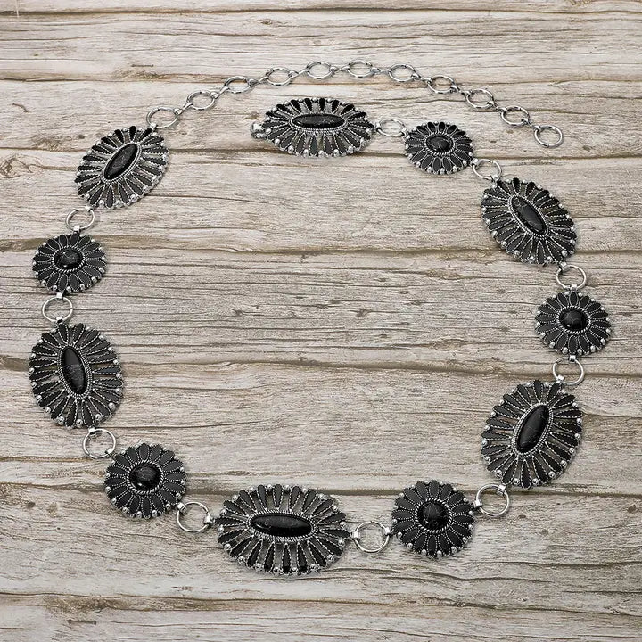 Oval Stone Concho Belt Black