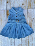 Solid Color Denim Sleeveless Pleated Girls Dress