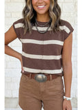 Brown Striped Short Sleeve Knit Western Sweater