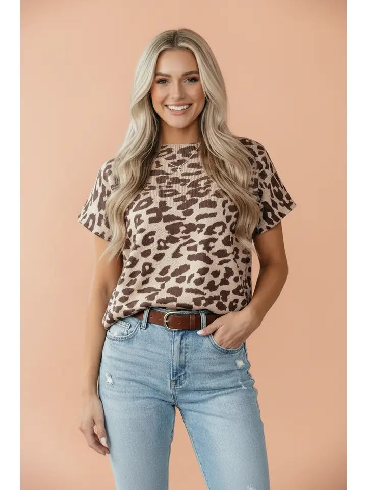 Leopard Short Sleeve Knit Top