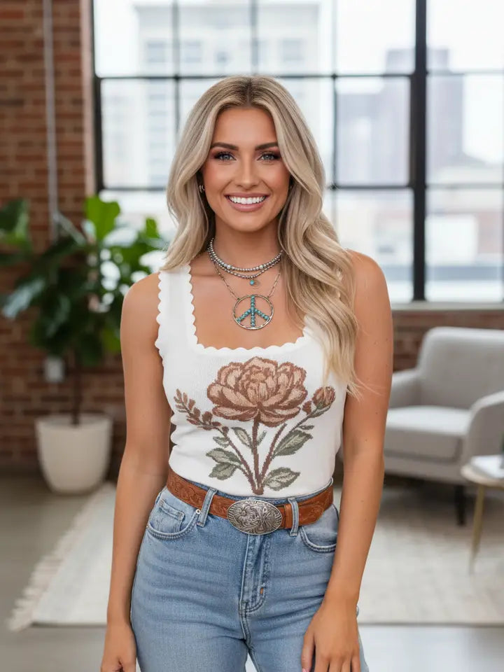 Solid Cut-out Scallop Hem Ribbed Tank Top