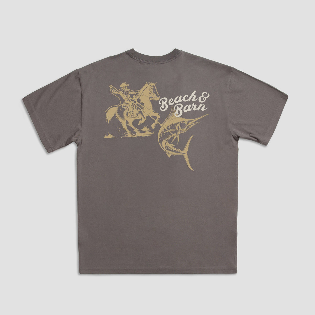 Beach & Barn Cowboy Catch Tee in Charcoal, front view