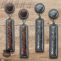Western Tooled Look Bar Earrings Copper and Silver