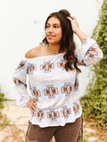 Blue Aztec Off Shoulder Blouse