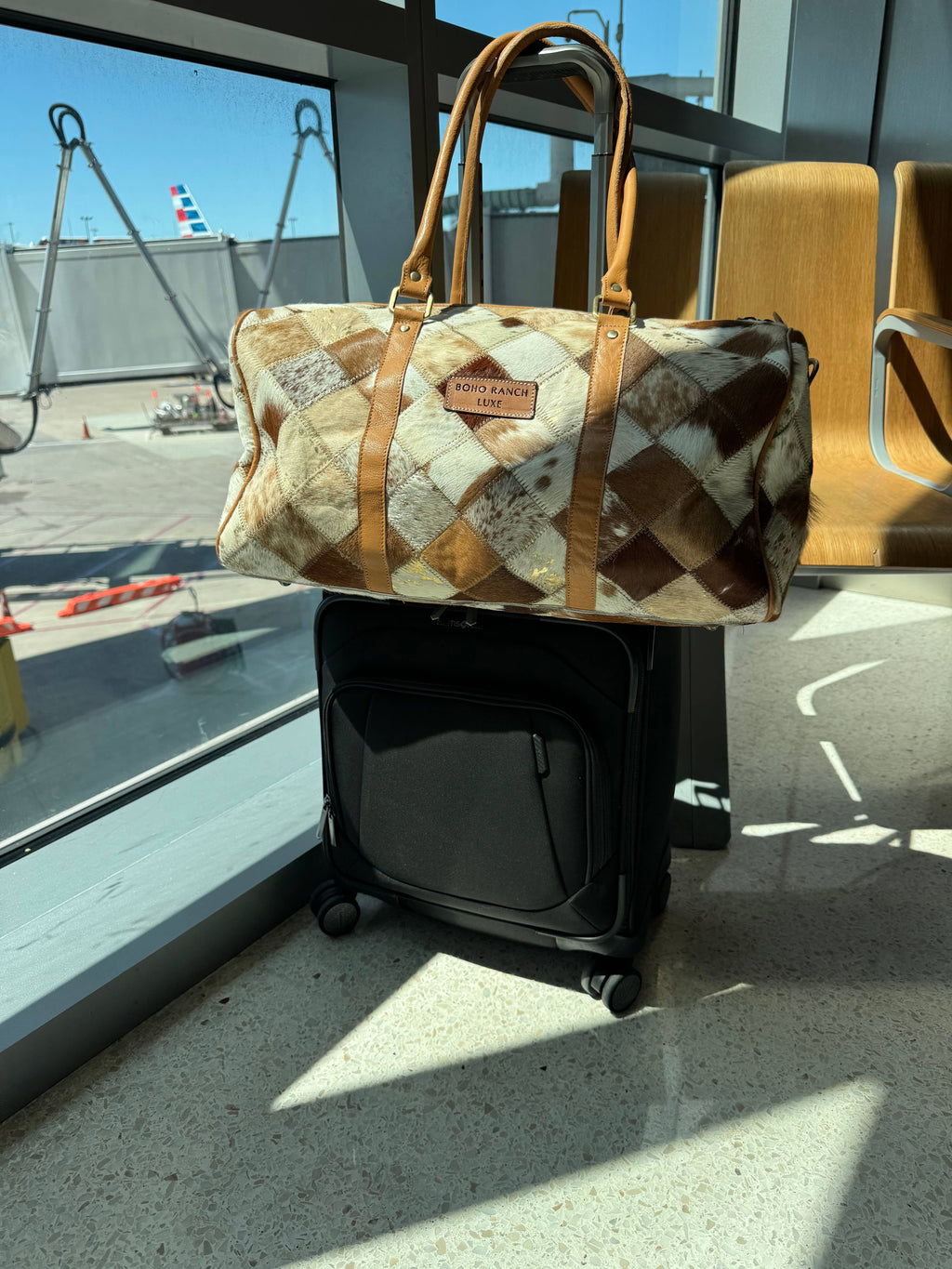 BOHO LUXE DUFFLE Weekender Leather Hair-On Cowhide Travel Bag, supplier view 2