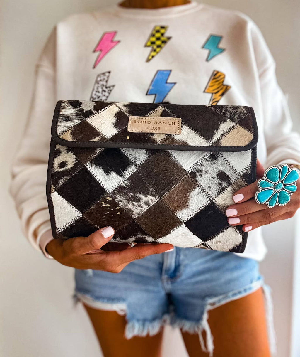 BOHO LUXE FOLDABLE travel makeup jewelry bag Genuine Cowhide, supplier view 2