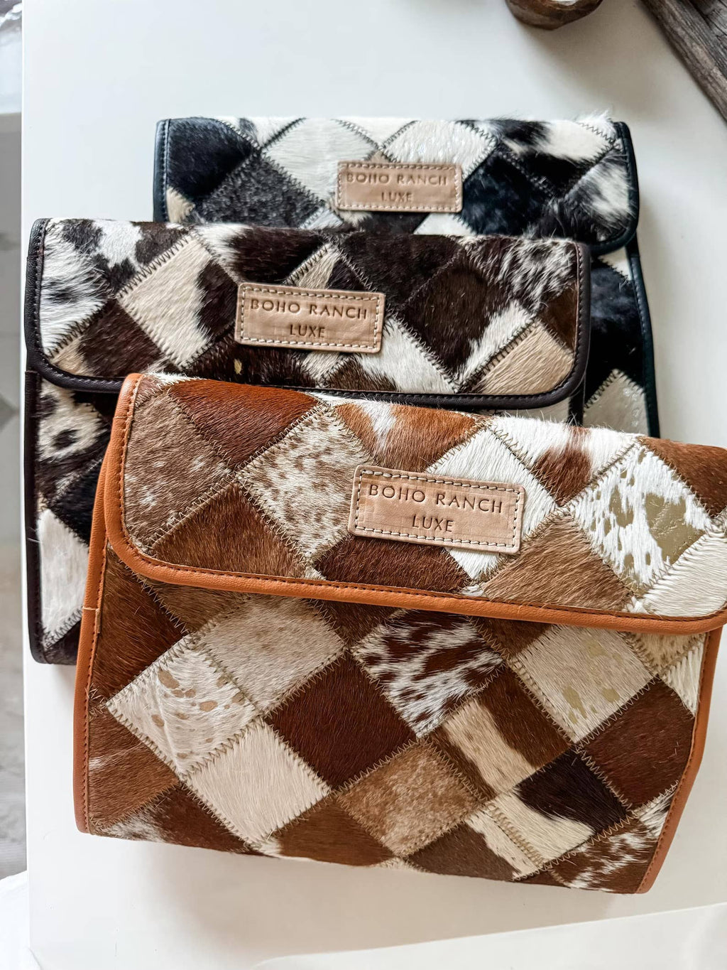 BOHO LUXE FOLDABLE travel makeup jewelry bag Genuine Cowhide, supplier view 3