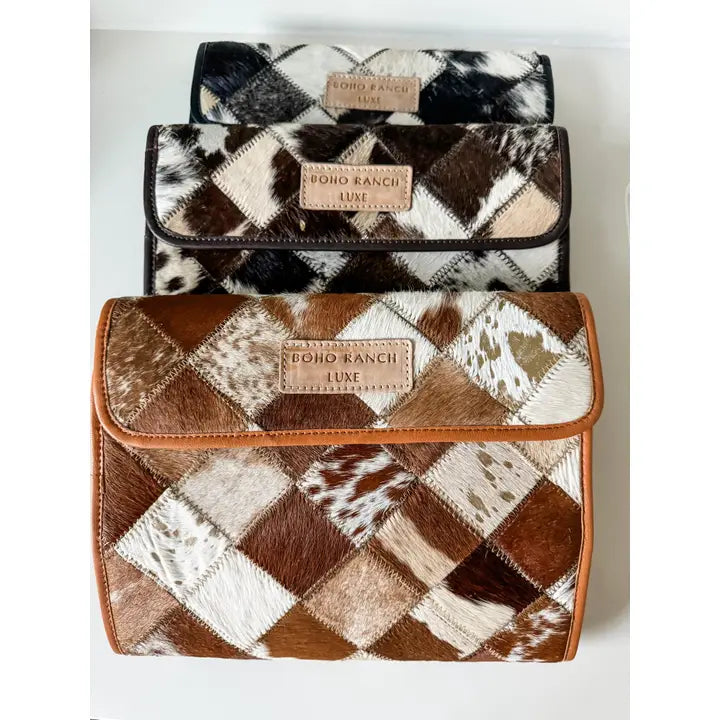 BOHO LUXE FOLDABLE travel makeup jewelry bag Genuine Cowhide
