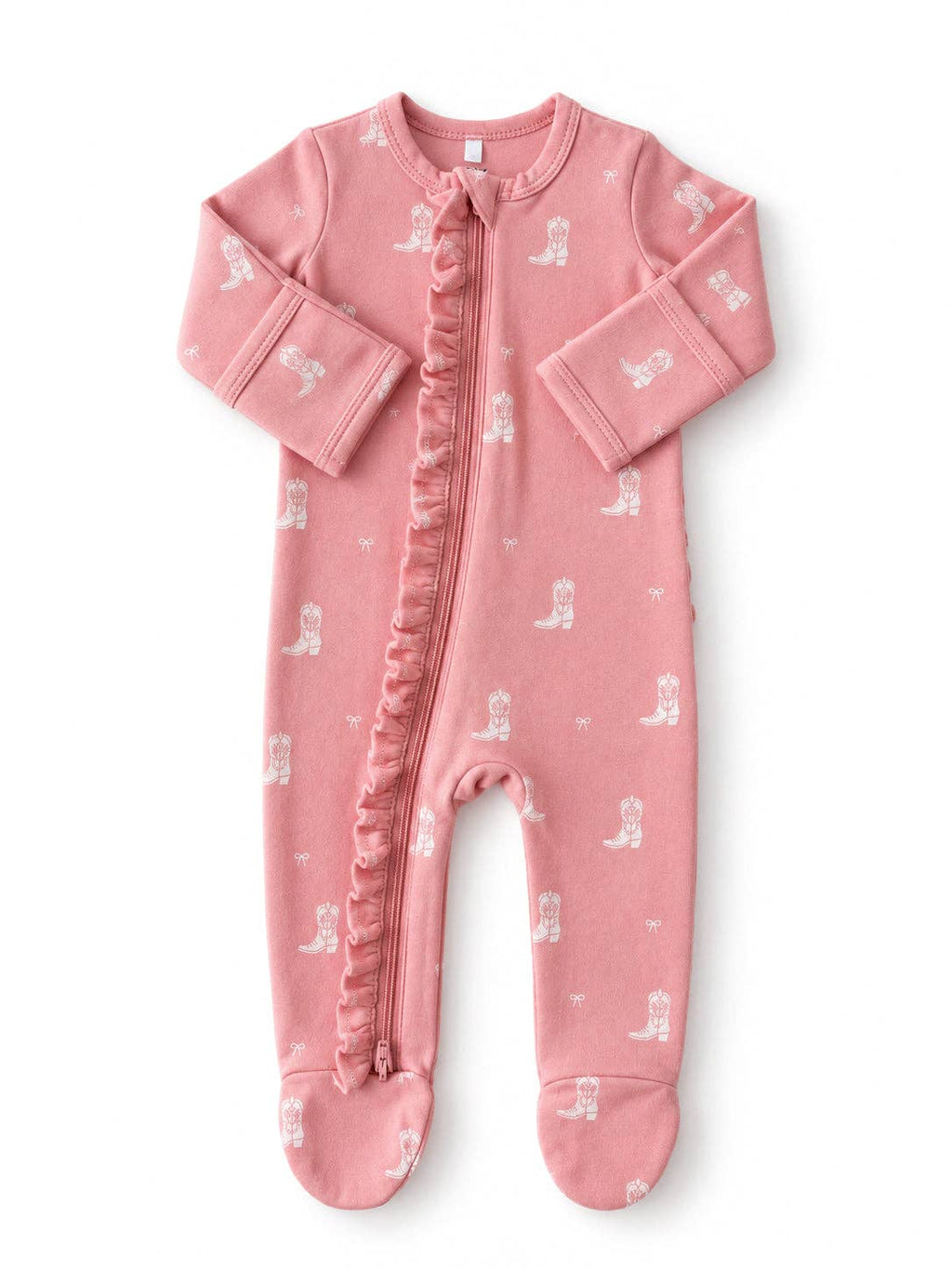 Boots & Bows Organic Cotton Frill 2-Way Zip Footie - back