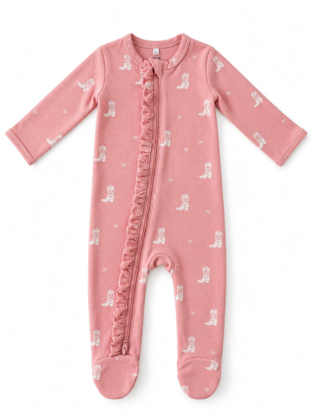 Boots & Bows Organic Cotton Frill 2-Way Zip Footie - detail