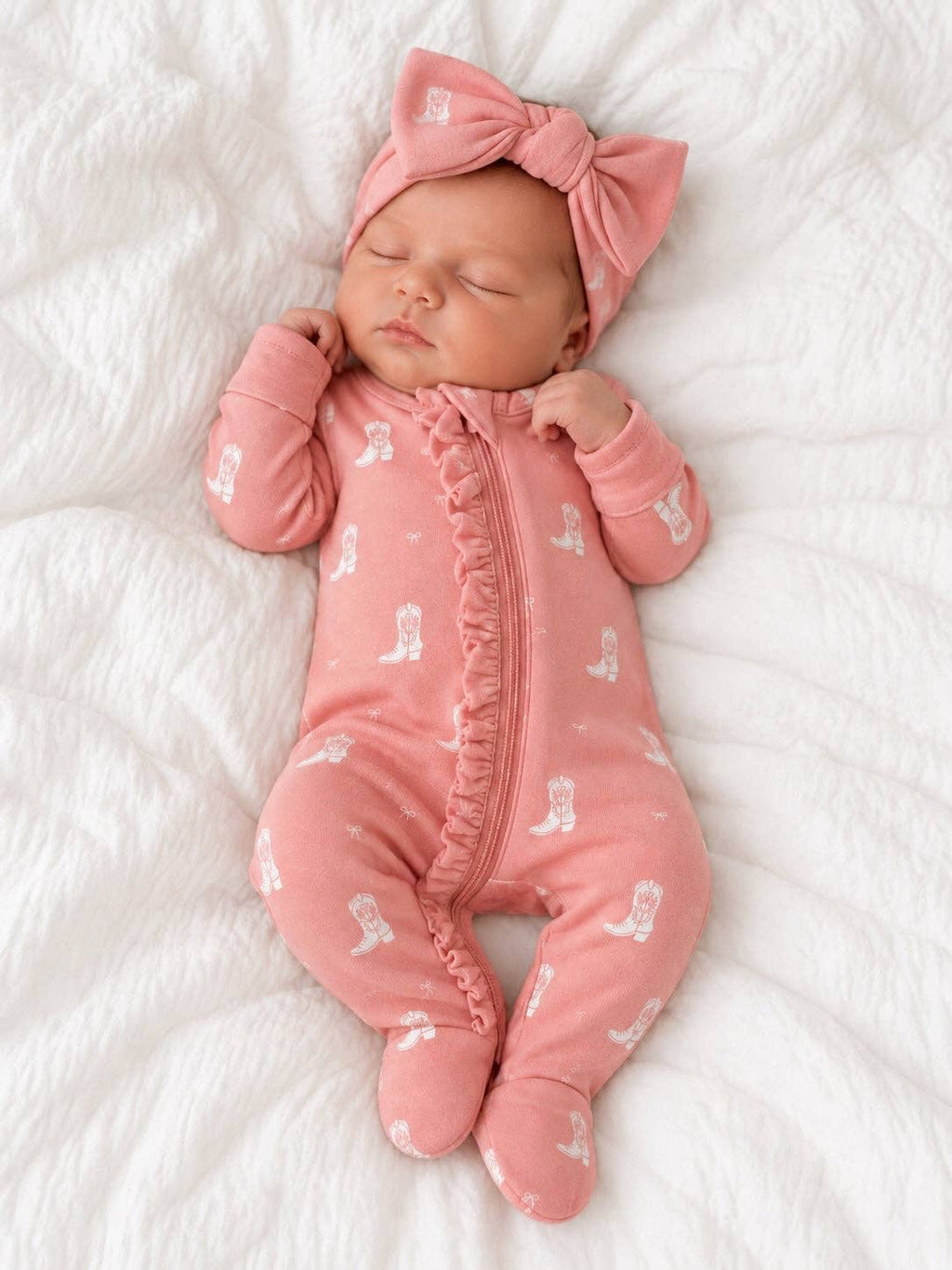 Boots & Bows Organic Cotton Frill 2-Way Zip Footie
