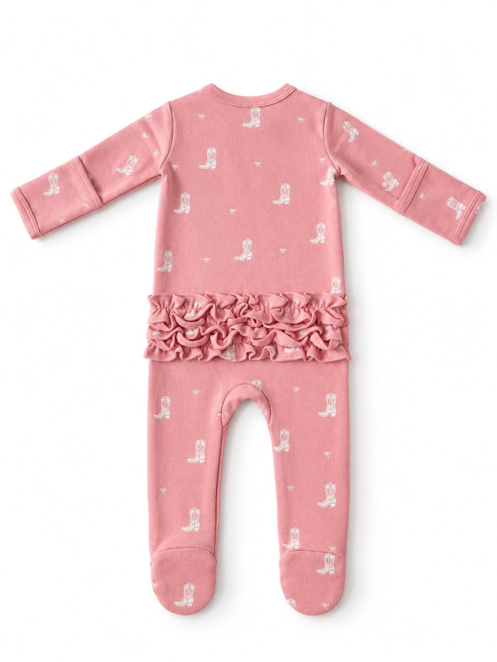 Boots & Bows Organic Cotton Frill 2-Way Zip Footie - lifestyle