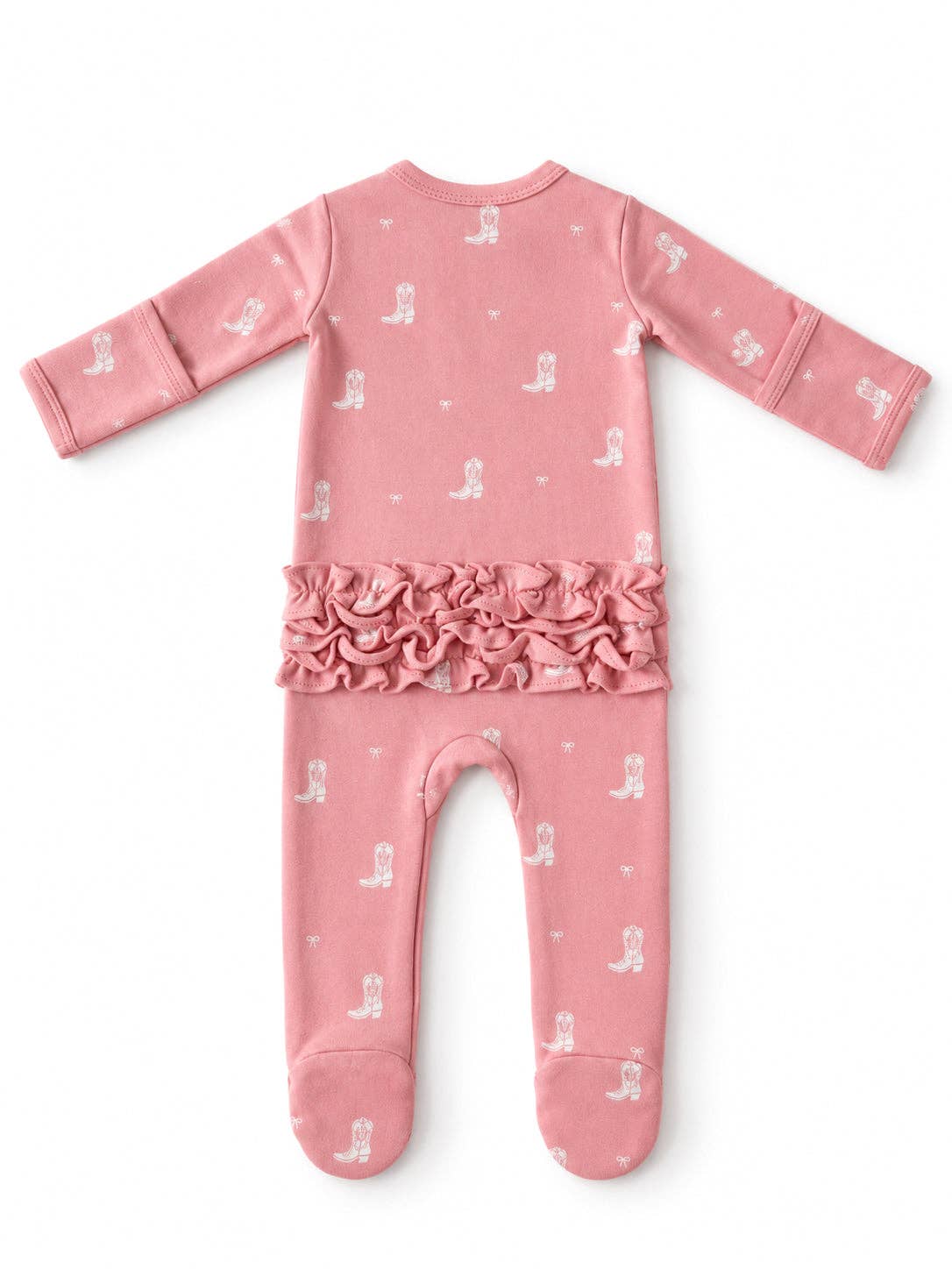 Boots & Bows Organic Cotton Frill 2-Way Zip Footie - lifestyle