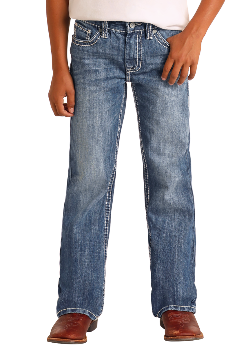 Boys' Regular Fit Ivory Top-Stitching Bootcut Jeans – back view