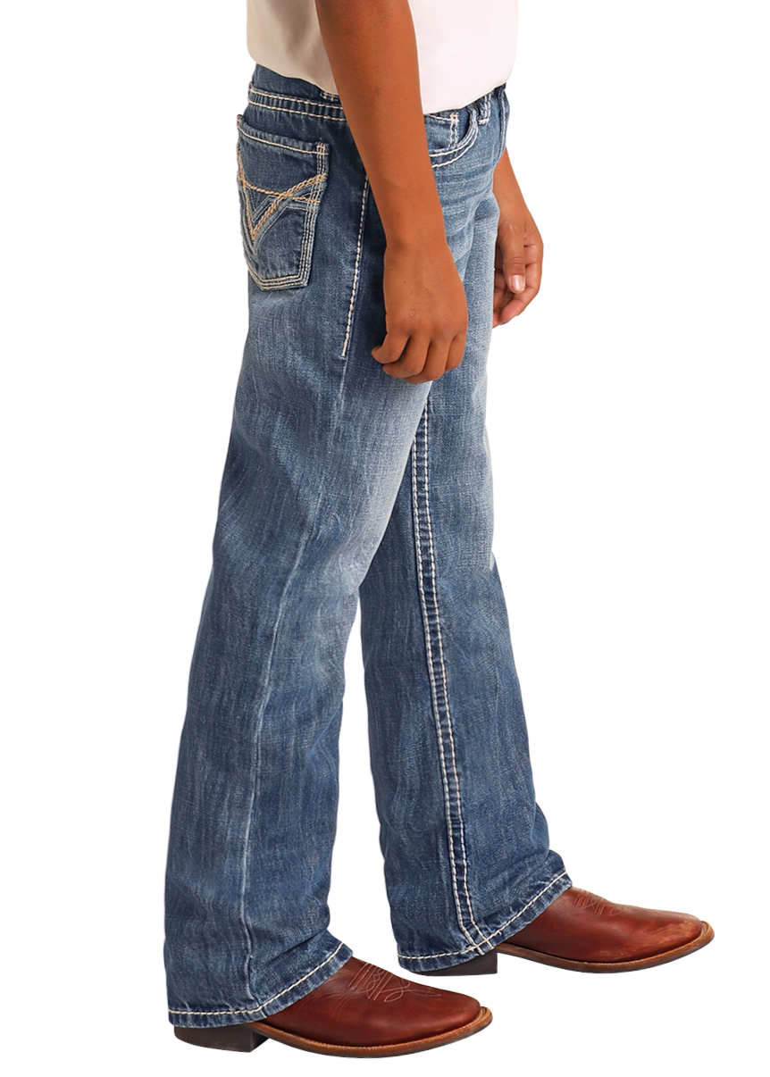 Boys' Regular Fit Ivory Top-Stitching Bootcut Jeans – detail view