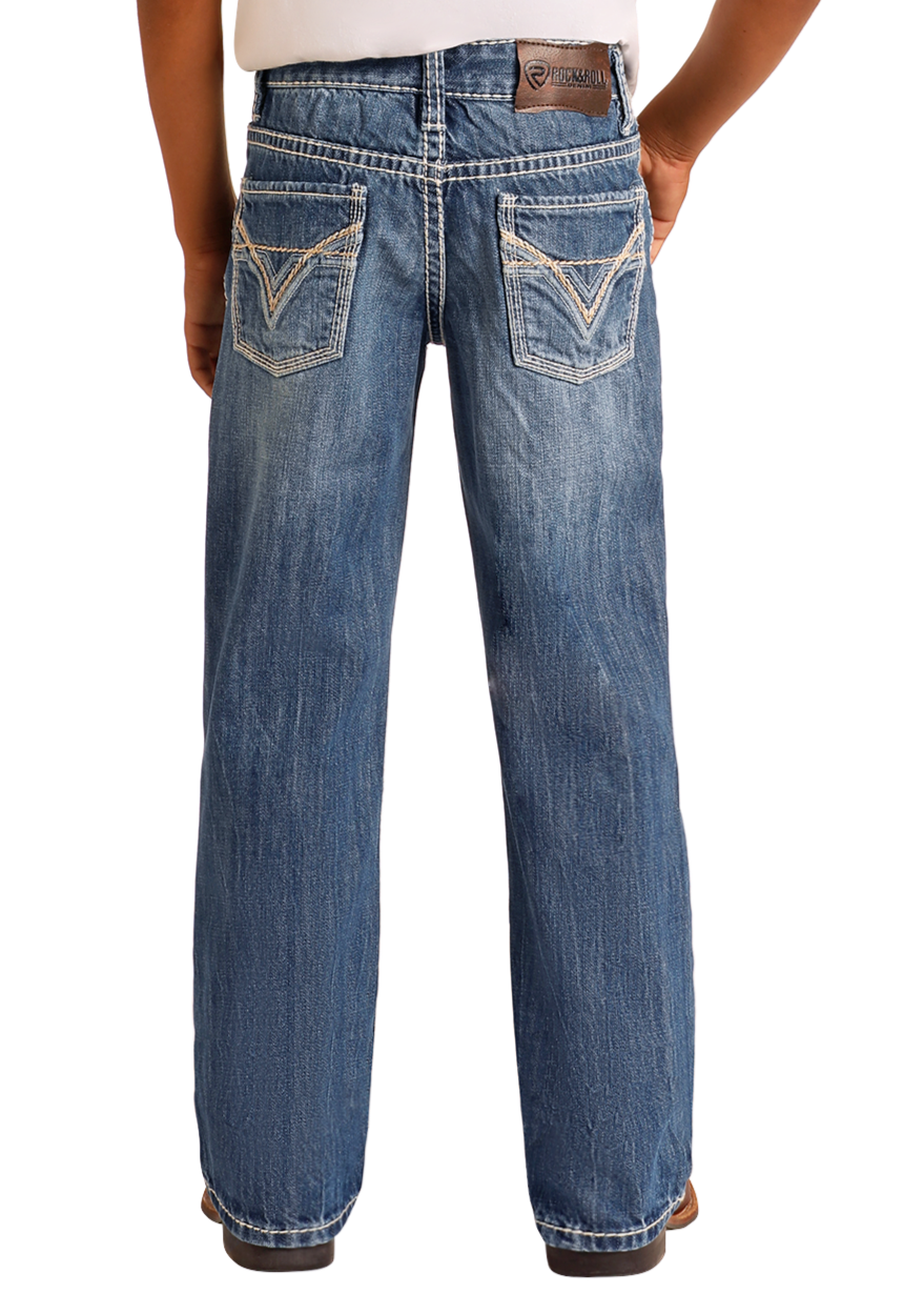 Boys' Regular Fit Ivory Top-Stitching Bootcut Jeans – front view