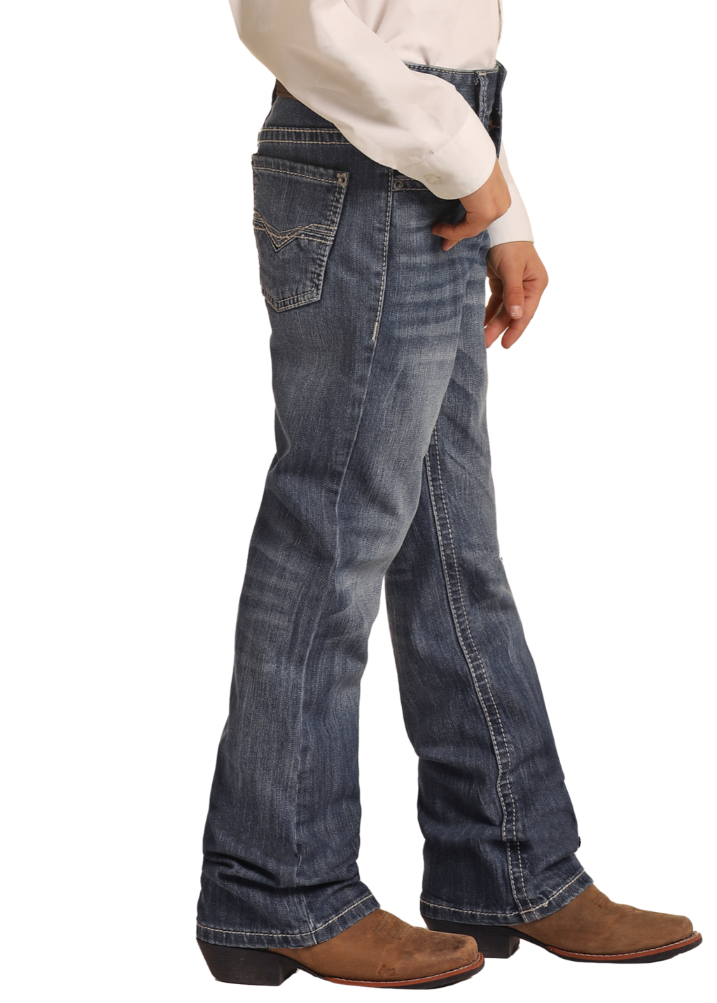 Boys' Regular Fit Light Grey Top-Stitching Bootcut Jeans – back view
