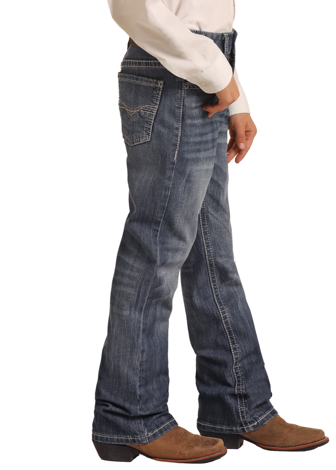 Boys' Regular Fit Light Grey Top-Stitching Bootcut Jeans – back view