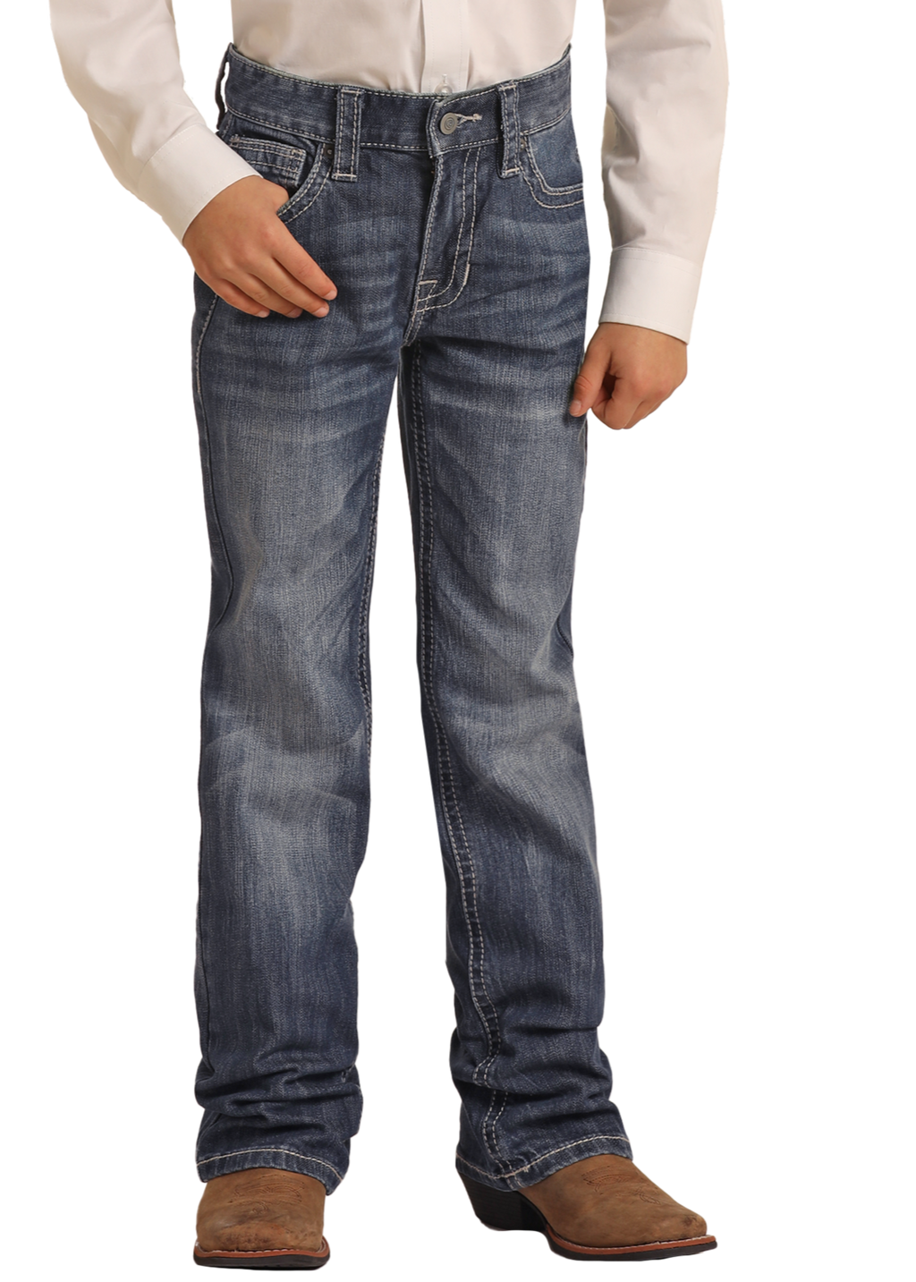Boys' Regular Fit Light Grey Top-Stitching Bootcut Jeans – front view
