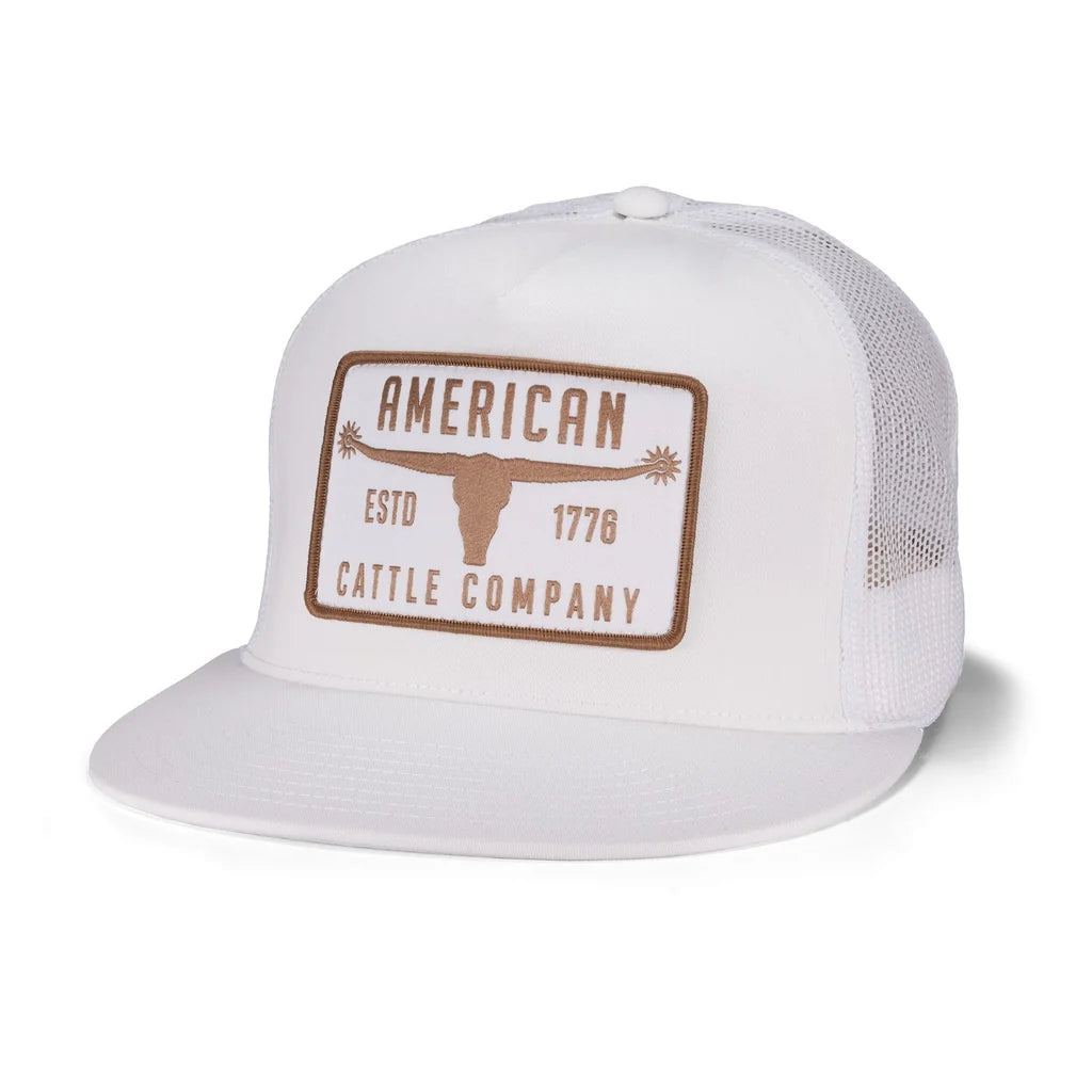 American Cattle Co. Bull Spurs Flat-Bill Trucker Hat – White