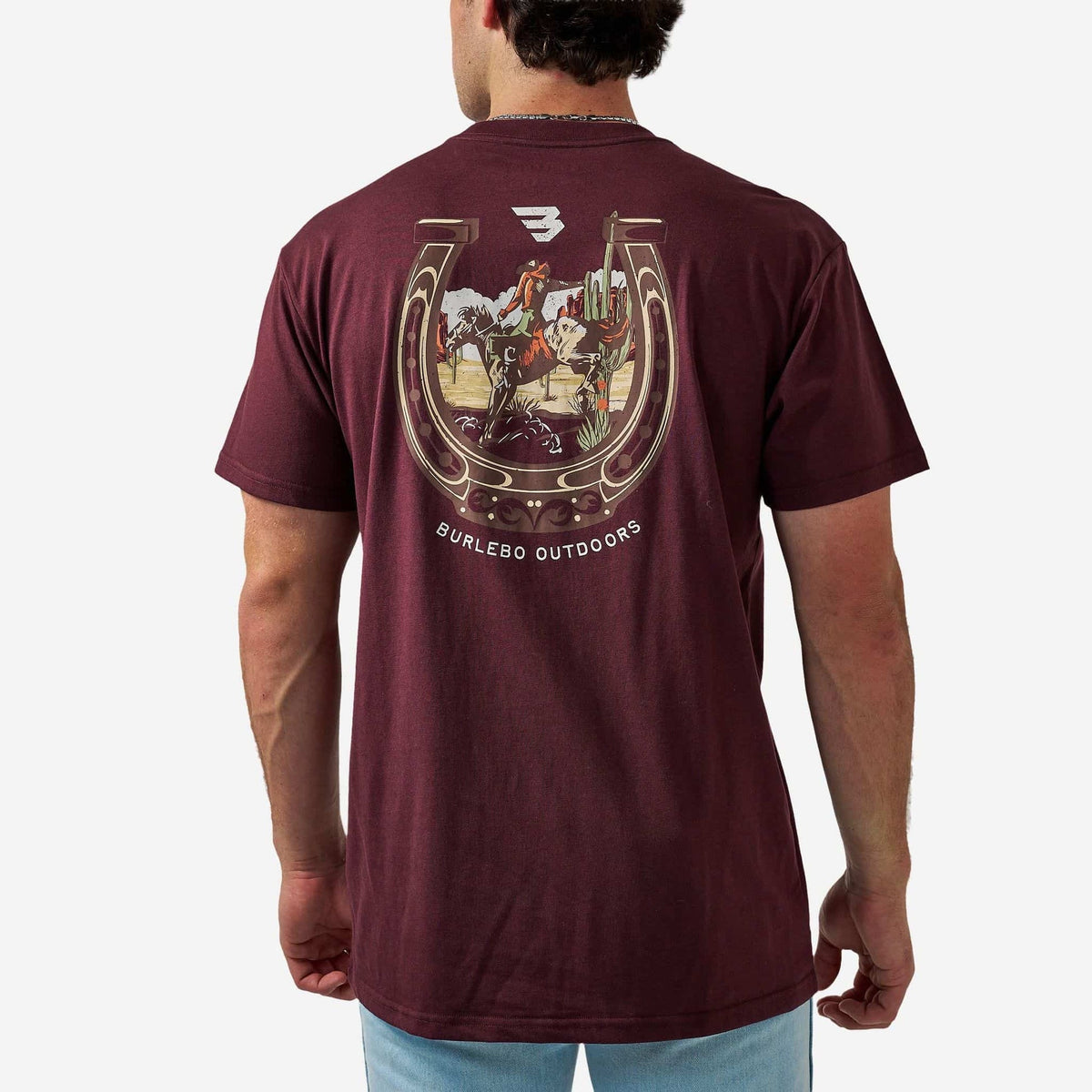 Back of BURLEBO Horseshoe Maroon Short Sleeve Tee