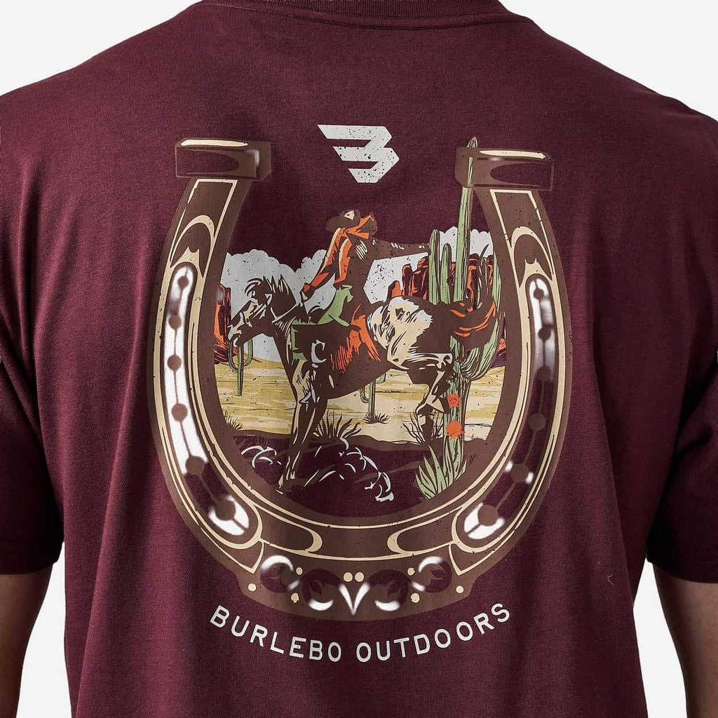 Close-up of bucking bronc horseshoe back graphic