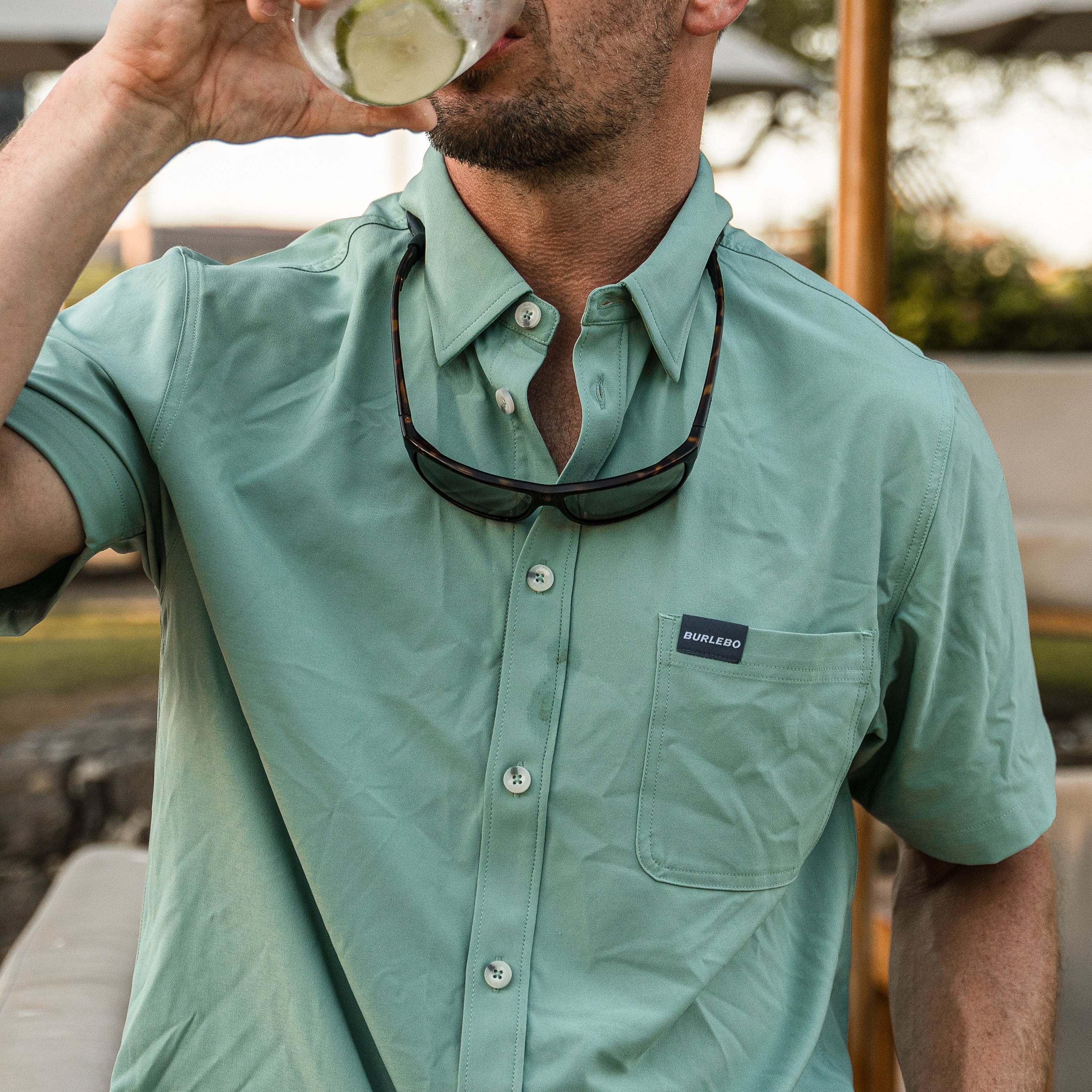 BURLEBO Sage performance button-up lifestyle view