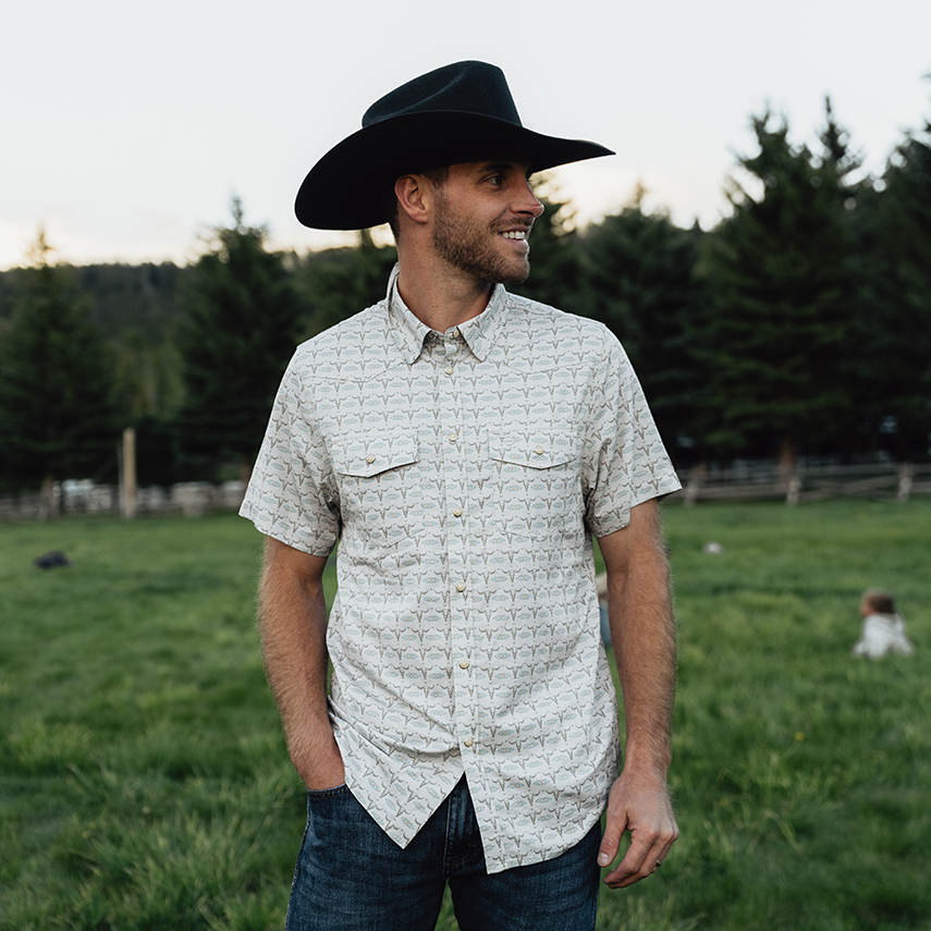 BURLEBO Skull Rancher performance western shirt print detail