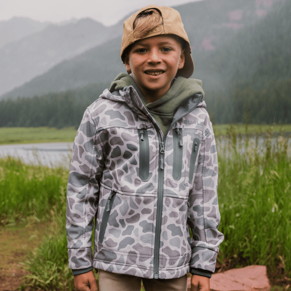 BURLEBO Youth Challenger Jacket in Classic Deer Camo detail view