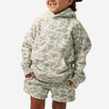 Front of BURLEBO Youth Vintage Washed Hoodie in Classic Deer Camo